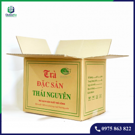 Thùng Chè 5Kg In 2 Màu TRÀ ĐẶC SẢN THÁI NGUYÊN - Thùng Carton 3 Lớp Sóng C Nâu Mộc 32x22x25